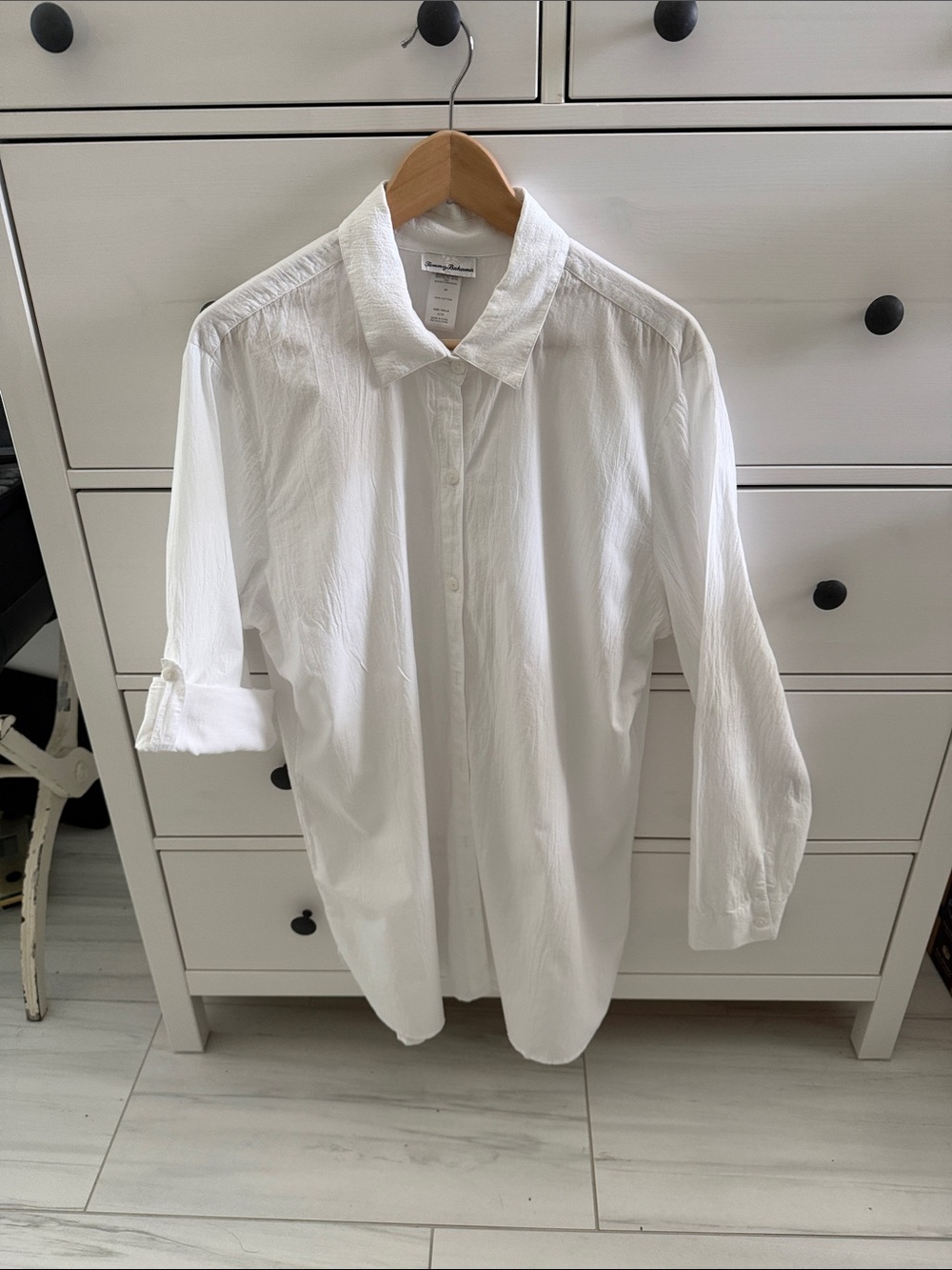 Tommy Bahama White Long-Sleeve Oversized Crinkled Cotton Button Down Shirt Sz XL - Picture 7 of 7